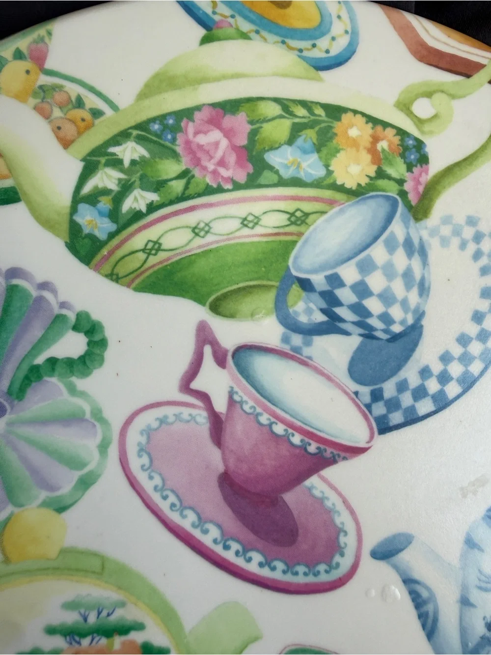 Design Imports Serving Tray Melamine 8” Made in Italy Teacup Teapot Pattern